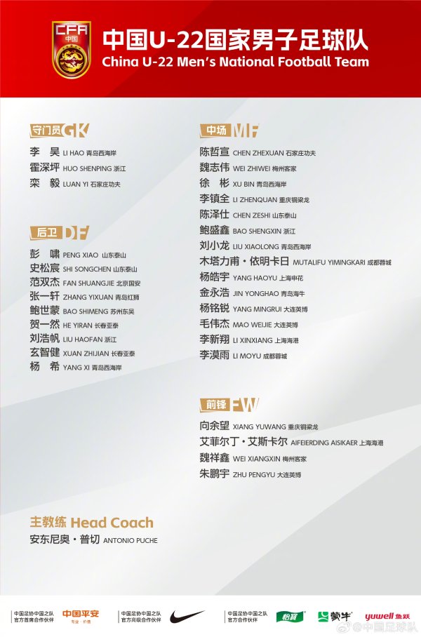 准备比赛  U23亚洲杯！U22国足名单：朱鹏宇、徐彬在列，李新翔入选