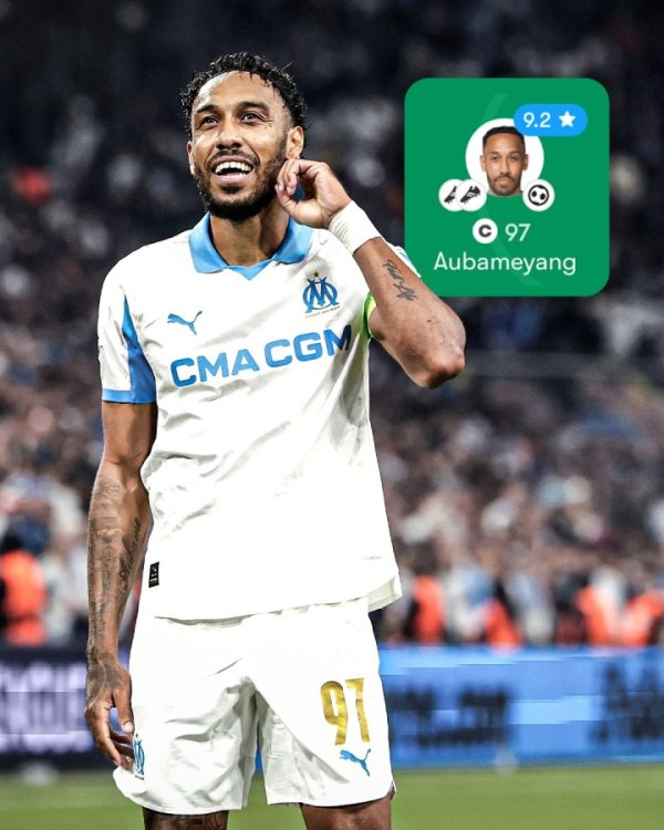 巅峰期  身价7500万欧！36岁奥巴梅扬欧冠1射2传，回归马赛7场4球2助