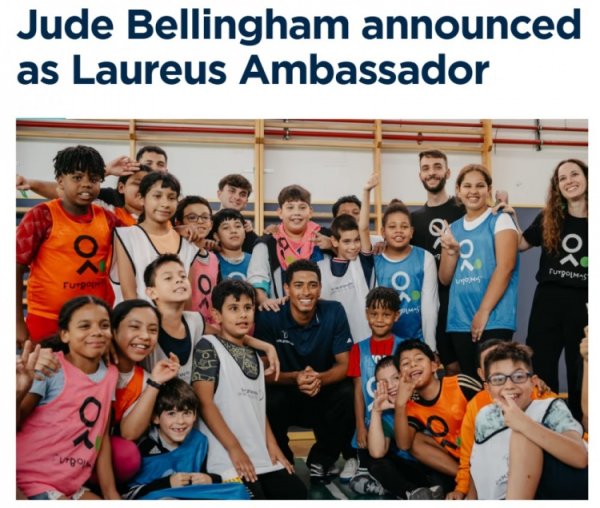 身份+1!劳伦斯官宣贝林厄姆出任体育公益组织大使 身份+1!劳伦斯官宣贝林厄姆出任体育公益组织大使