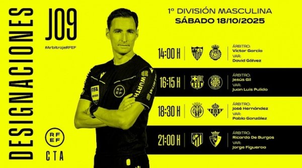 西甲第9轮部分裁判 安排:赫苏斯-吉尔执法巴萨,布尔果斯主裁马竞 西甲第9轮部分裁判 安排:赫苏斯-吉尔执法巴萨,布尔果斯主裁马竞