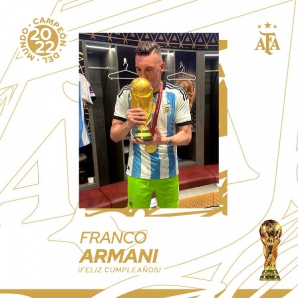 阿根廷晒海报祝贺阿尔玛尼39岁生日，生涯27冠位列阿根廷守门员之首