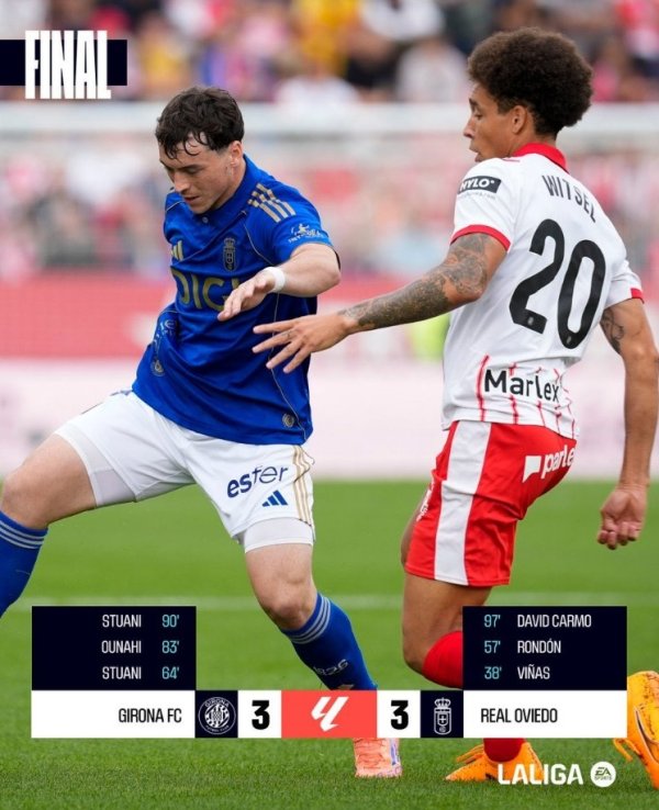 疯狂！皇家奥维耶多97分钟读秒绝平3-3赫罗纳，单场三粒十二码球